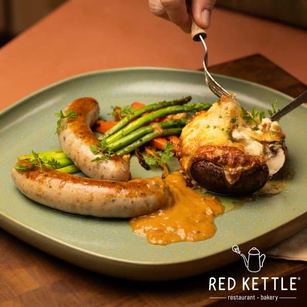 GRILLED SAUSAGES N BAKED PORTOBELLO MUSHROOM